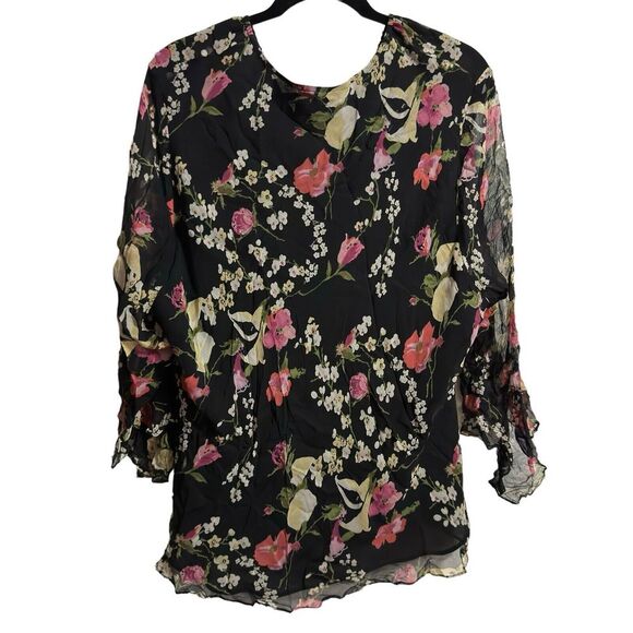 Silkland Multicolor Silk Floral Long Sleeve‎ Pullover Womens Blouse Top Size 3X - Picture 2 of 5